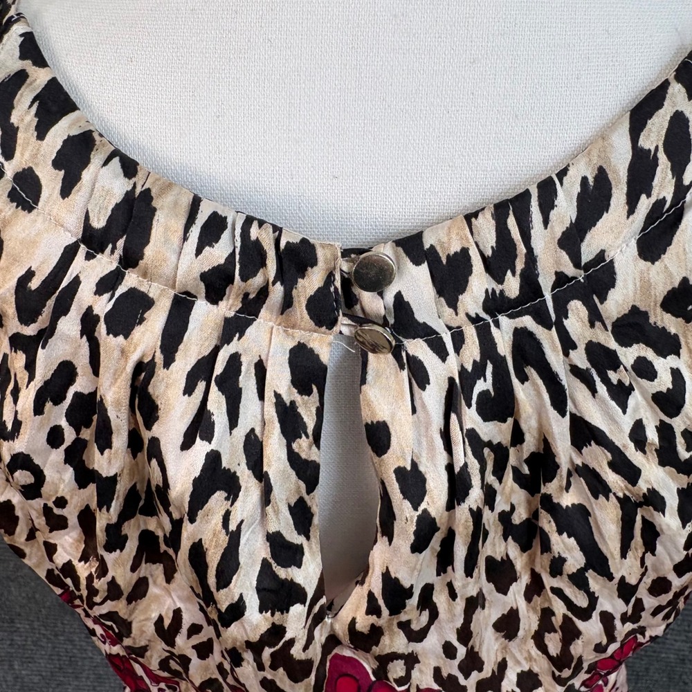 White House Black Market Silk Sleeveless Top Leopard Floral Print Ref Black Sz 6 - Picture 5 of 7